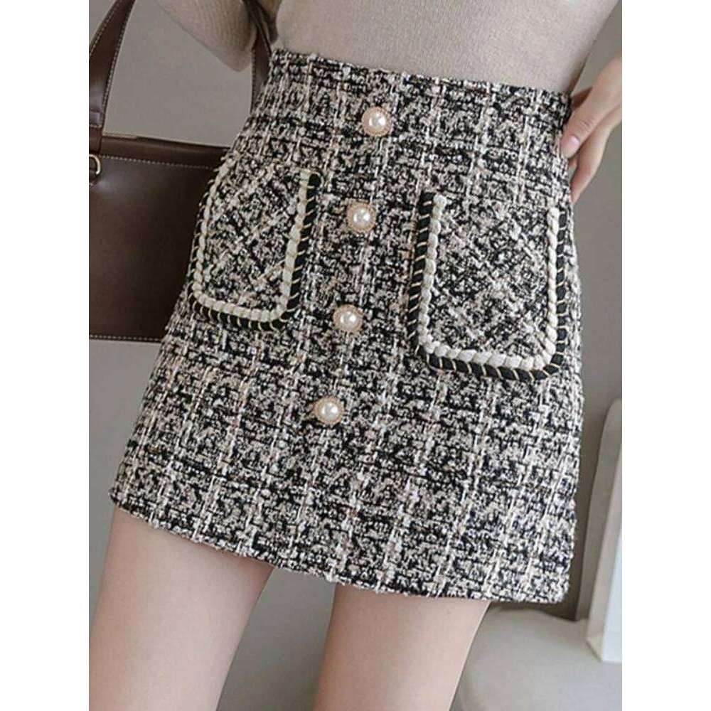 Half Length for Women 2025 New Coarse Floral Woolen A-line High Waist Slimming Short Skirt Female XJ260309
