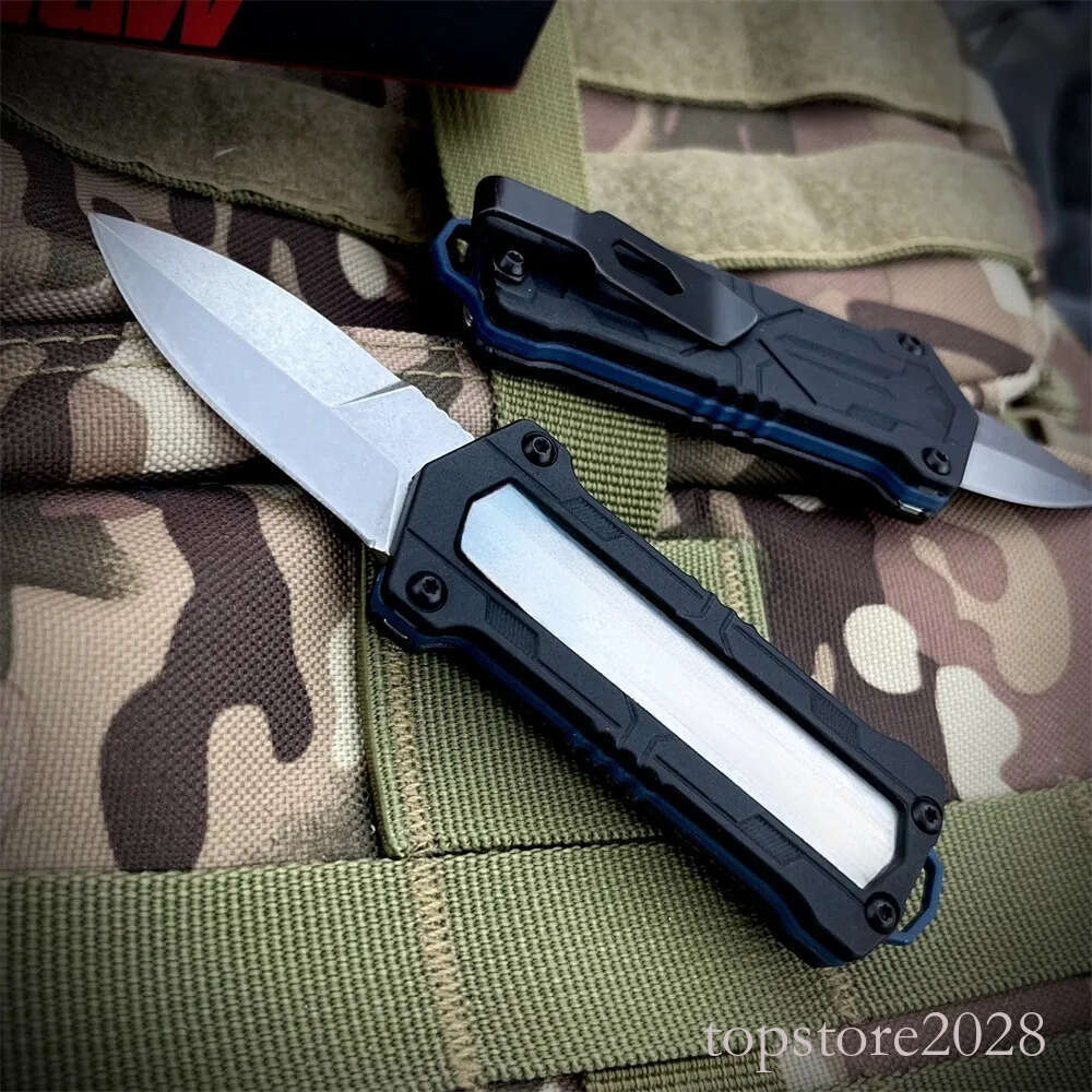 NEW 1190 Jens Anso pocket knife Kapsule OTF Tactical Pocket Knife 1.9 Stonewashed Spear Point Blade Black Nylon Fiber Handles Outdoor Hunting Survival