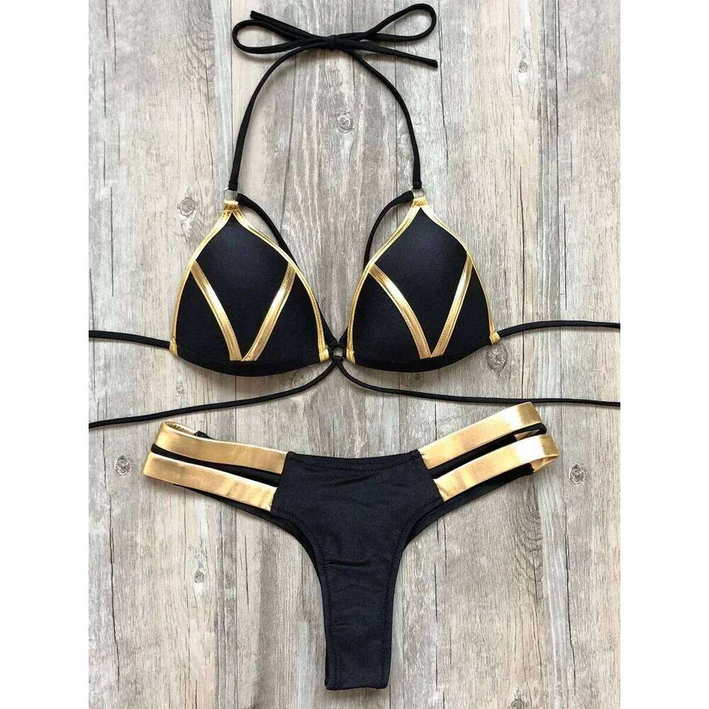 Sexy Halter Push Up Brazilian 2025 Women Bandage String Swimsuit Female Swimwear Two Pieces Bikini Set Bathing Suit Swim XJ260206