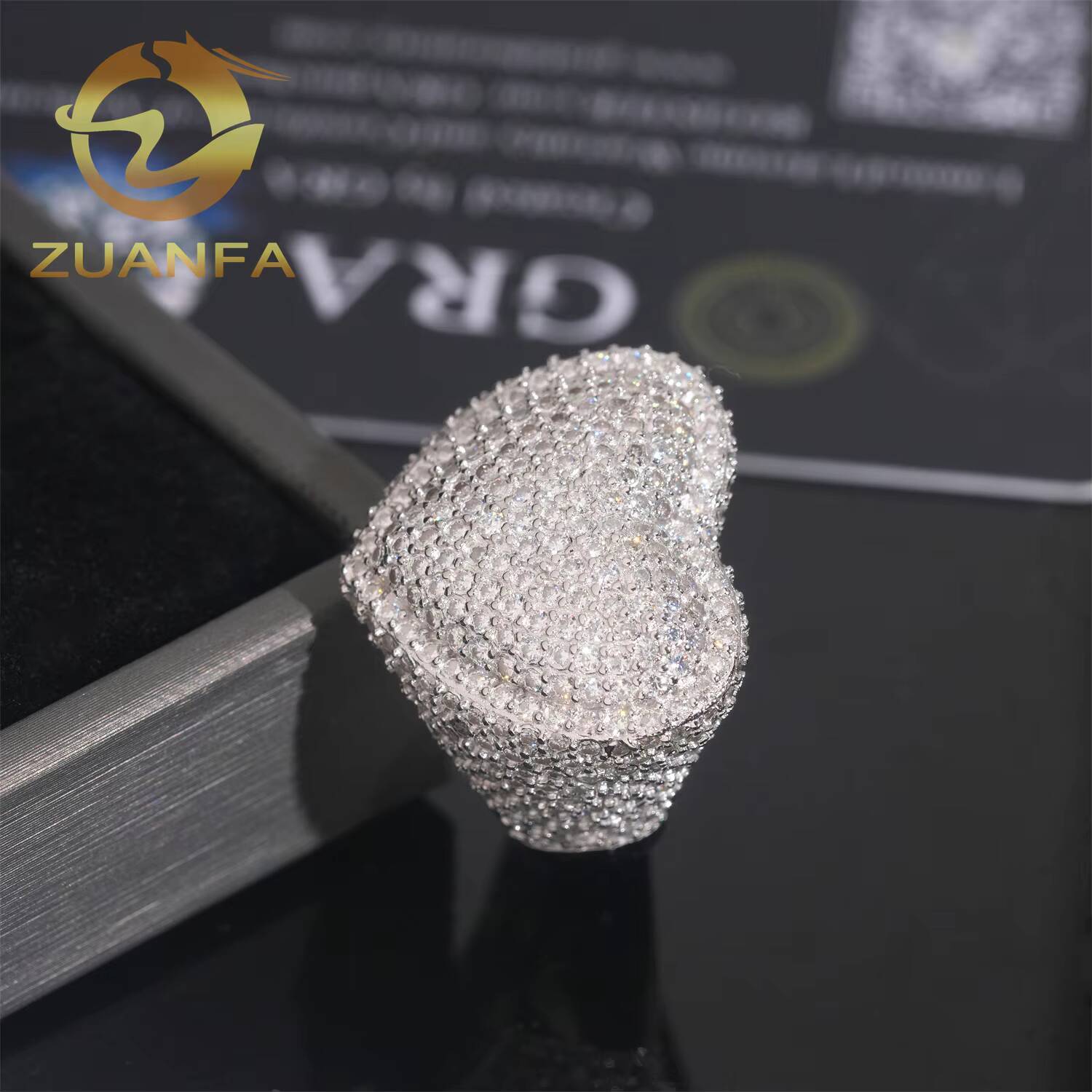 Iced Out Heart Shape Cuban Moissanite Ring 925 Sterling Silver Hip Hop Ring Pass Diamond Tester Men Ring