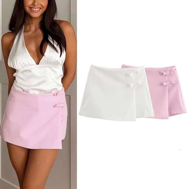 HXAO Women's Spring Mini 2025 Summer White Pink Bow Short Fashion Casual Elegant Party Mid Waist Y2k Skirts XJ260309