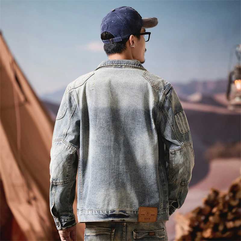 New 2025 Mens Casual Retro Slim Stylish Leisure Denim Jacket Lapel Motorcycle Design for Spring and Autumn Coat Clothing M260309