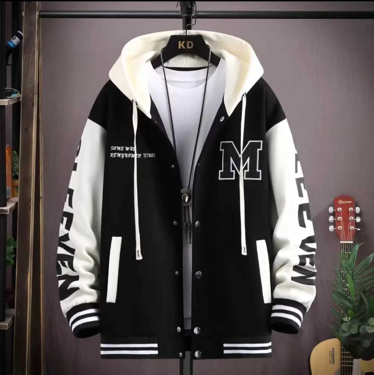 Mens Hooded Baseball Autumn Korean Casual Hooded Jacket Harajuku High Street Fashion Mens Clothing Coat M260309