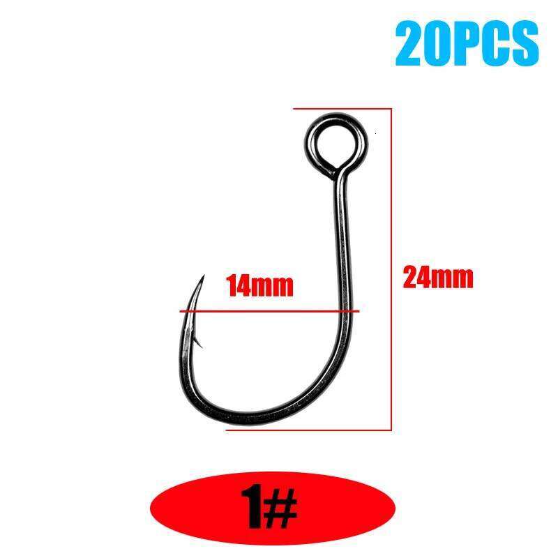 20Pcs Hook Fishing Ring Carbon Steel Single Tackle Box Worm Spoon Jig Hooks With Big Eyes Fishhook S260305