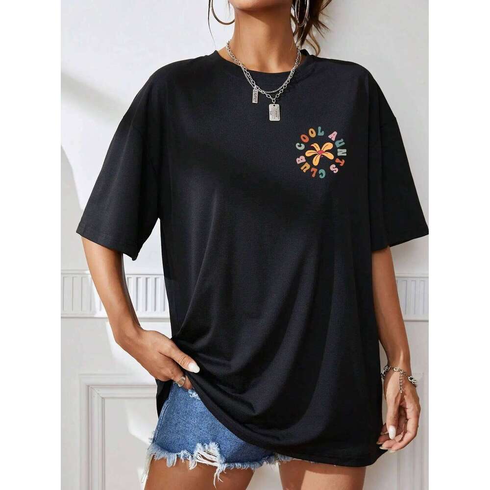 Cool Aunts Club Letter Prints T-Shirts For Women Casual Cotton Tops Fashion Street Short Sleeve Tee Comfortable Loose Clothes XJ260306