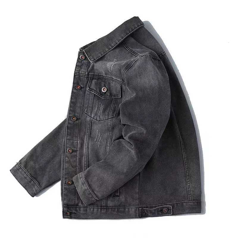 Denim Jacket Men Distressed Turn Down Collar Coats Single Breasted Washed Outerwear Loose Fit Pockets High Street Spring M260309