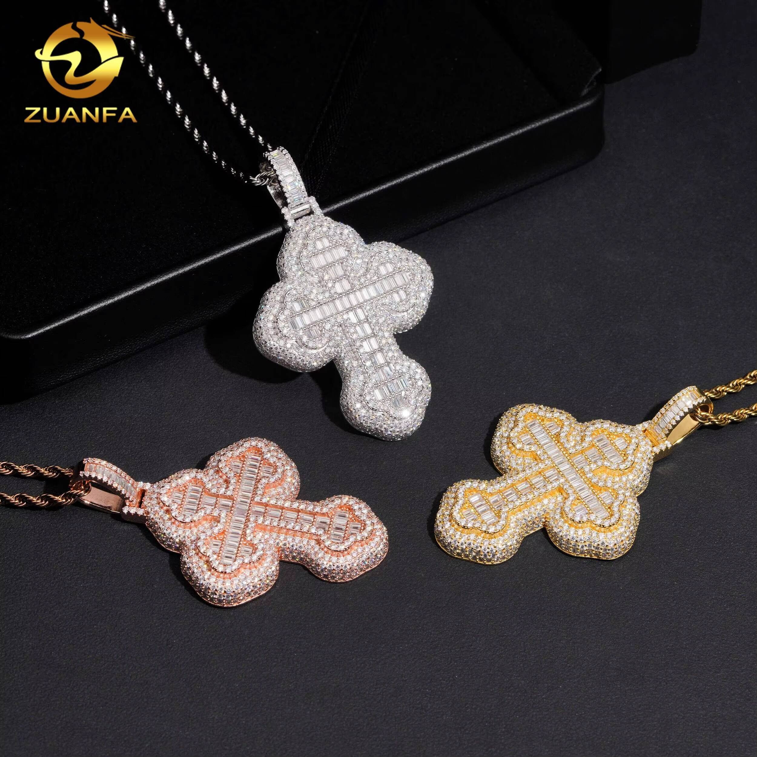 Pass Diamond Tester Fully Iced Out Top Quality 925 Silver Hip Hop Cross Men VVS Moissanite Pendant
