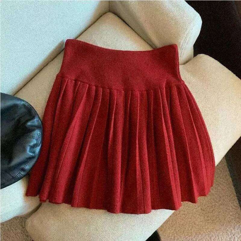 Korean Drawstring Lace-Up Pleated Skirt Women Preppy Style High Waist Slimming Knitted Mini Sweet Cute Jk Skirts XJ260309