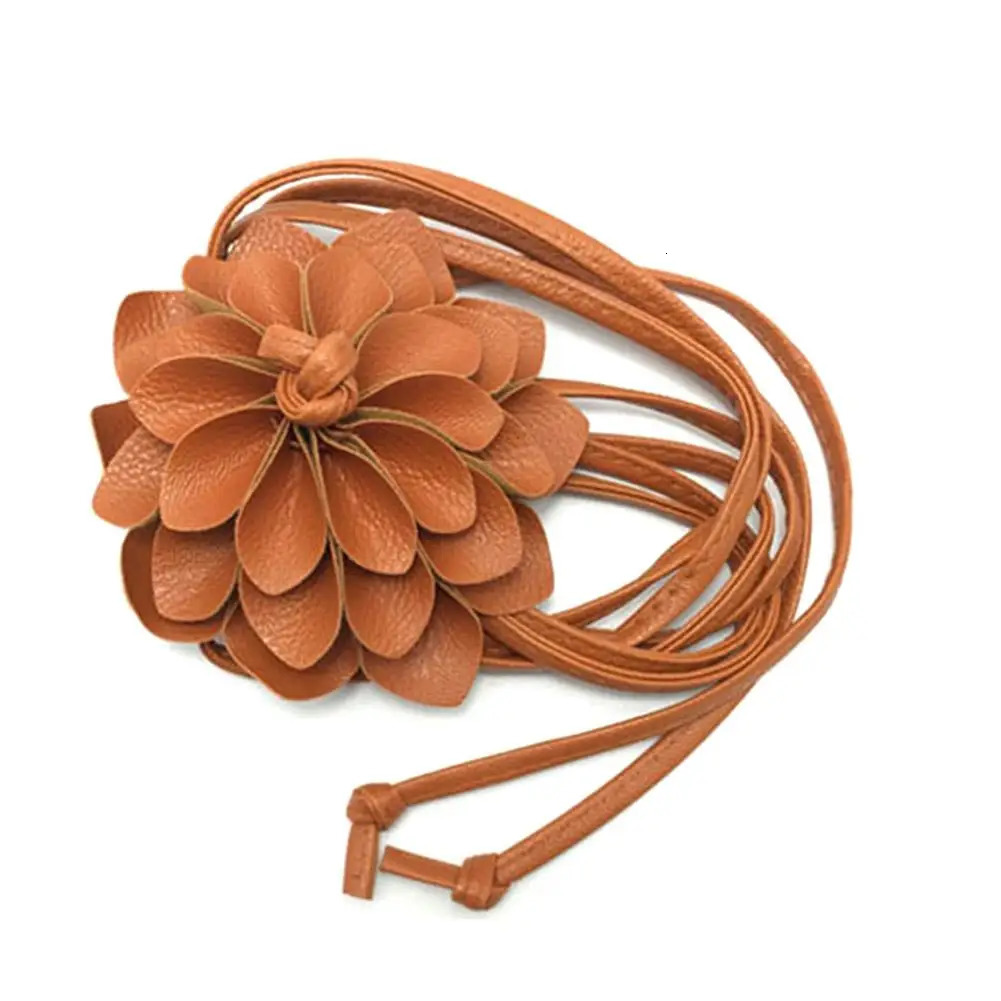 Casual Knotted Waist Chain For Dresses Lady Thin Belt Long Tassel Braid Waistband Elegant Handmade Big Flower Decorative 260309