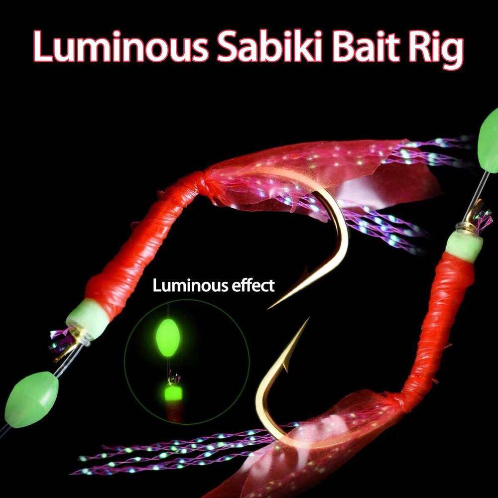 8Packs Sabiki Bait Rig Size 4-18, Glowing Beads and High Carbon Steel Hooks, Night Fishing Kit for Mackerel, Bass, S260305