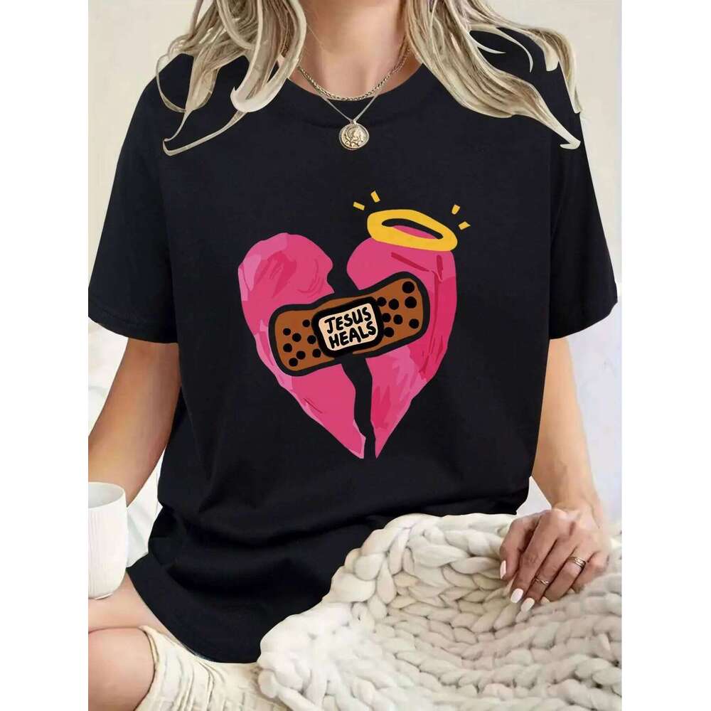 Women's Faith Graphic Crew Neck T-Shirt Short Sleeve Casual Spring Summer Fashion Top XJ260306