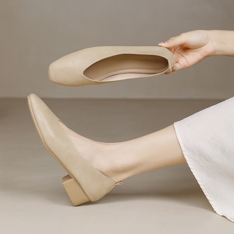 Meotina Women Genuine Leather Shoes Square Toe Flats Shollow Ladies Fashion Concise Career Shoes Spring Autumn Apricot 40 241209