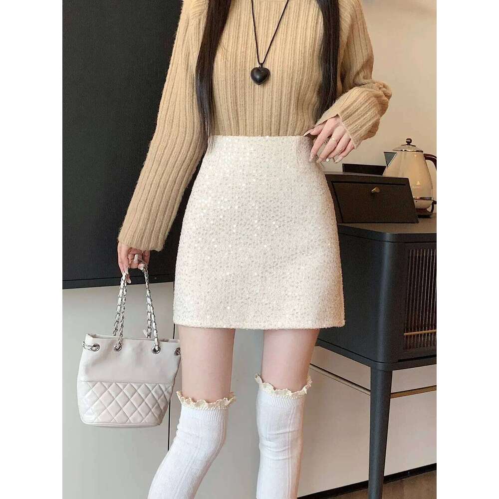 Short Pink Sequin Skirts Sweet Slim Sexy Faldas Mujer Moda 2026 Jupe Korean Black Office Lady Clothes Ropa XJ260309