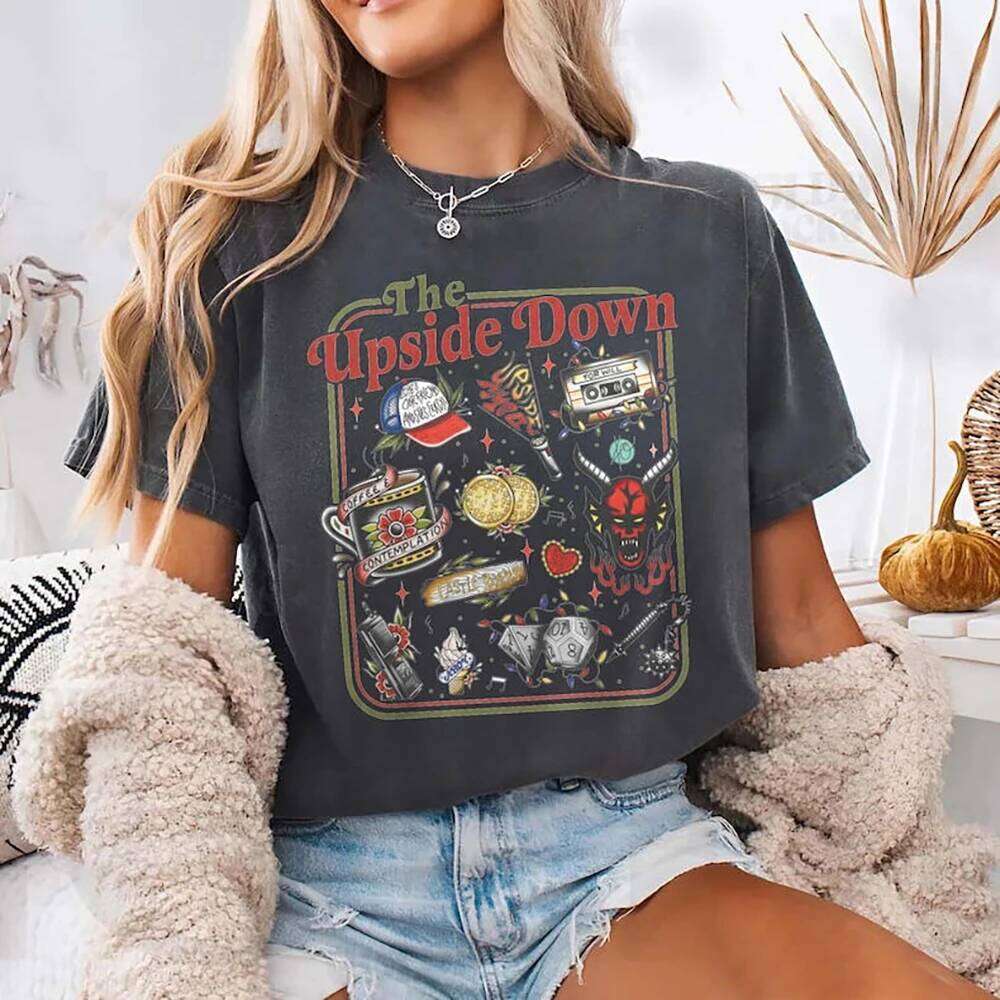 The Upside Down T-shirt Funny Women Men Hawkins Clipart Graphic Tee Stranger ST5 Inspired Demogorgon Shirts Trendy Gothic Tops XJ260306