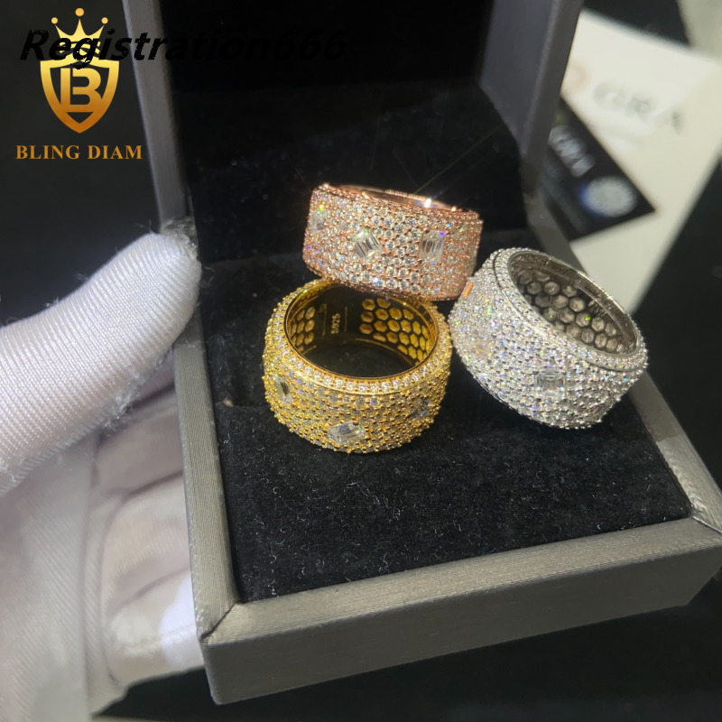 Hot Sale High Quality Diamond Ring 925 Silver Moissanite Rings Iced Out Moissanite Hip Hop Style Jewelry Pass Diamond Test GRA