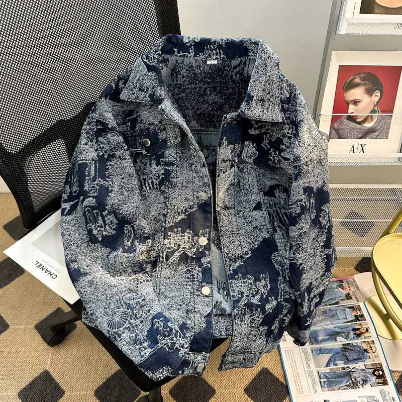Jacquard Denim Jacket For Men Loose Fit Casual Punk Style Clothing Trendy Autumn/winter European Style Embroidered Denim Jacket M260309