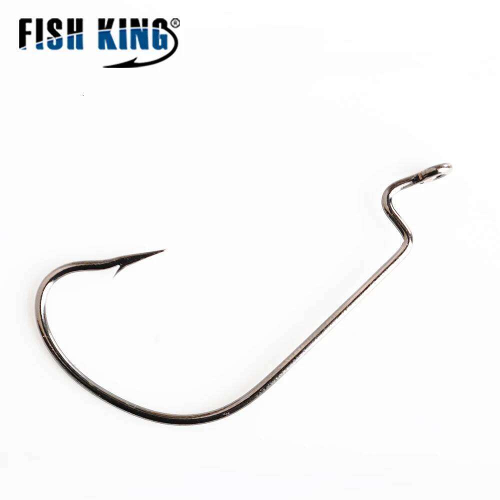 FISH KING 4/0# 3/0# 2/0# 1/0# 1# 2# 4# Soft Lure Hook Offset Worm Shank Carbon Steel Circle Japan Fishing Hooks S260305
