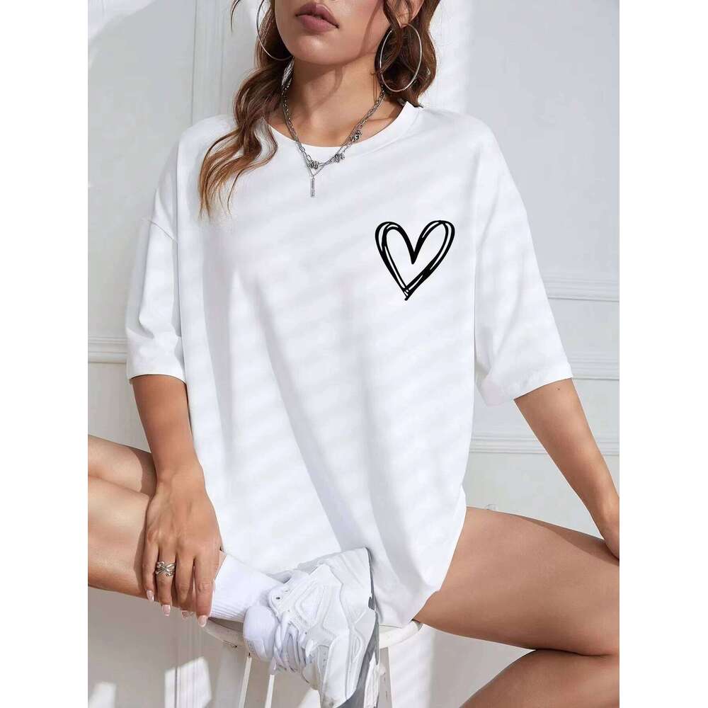 Simple Love Printed Women T Shirts Summer Breathable Casual Fashion Short Sleeve Oversized All Match Unisex Tees XJ260306