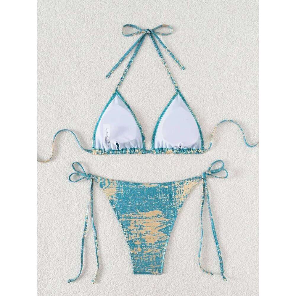 Shiny Glitter Halter Strappy 2025 High Leg Cut Bikinis Female Swimsuit Women Swimwear Two-pieces Bikini Set Bathing Suit XJ260206