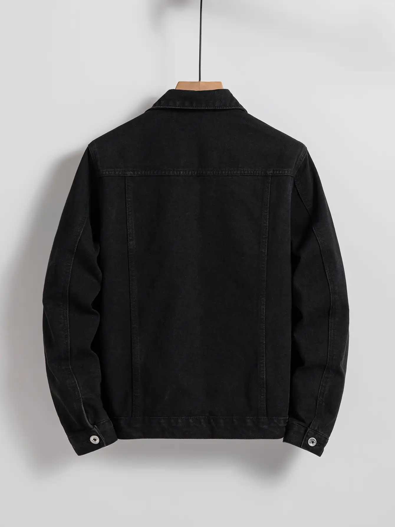 GELITAYIN Mens Denim Jacket For Spring And Autumn Black Regular Lapel Denim Coat Simple And Versatile For Daily Casual Wear M260309