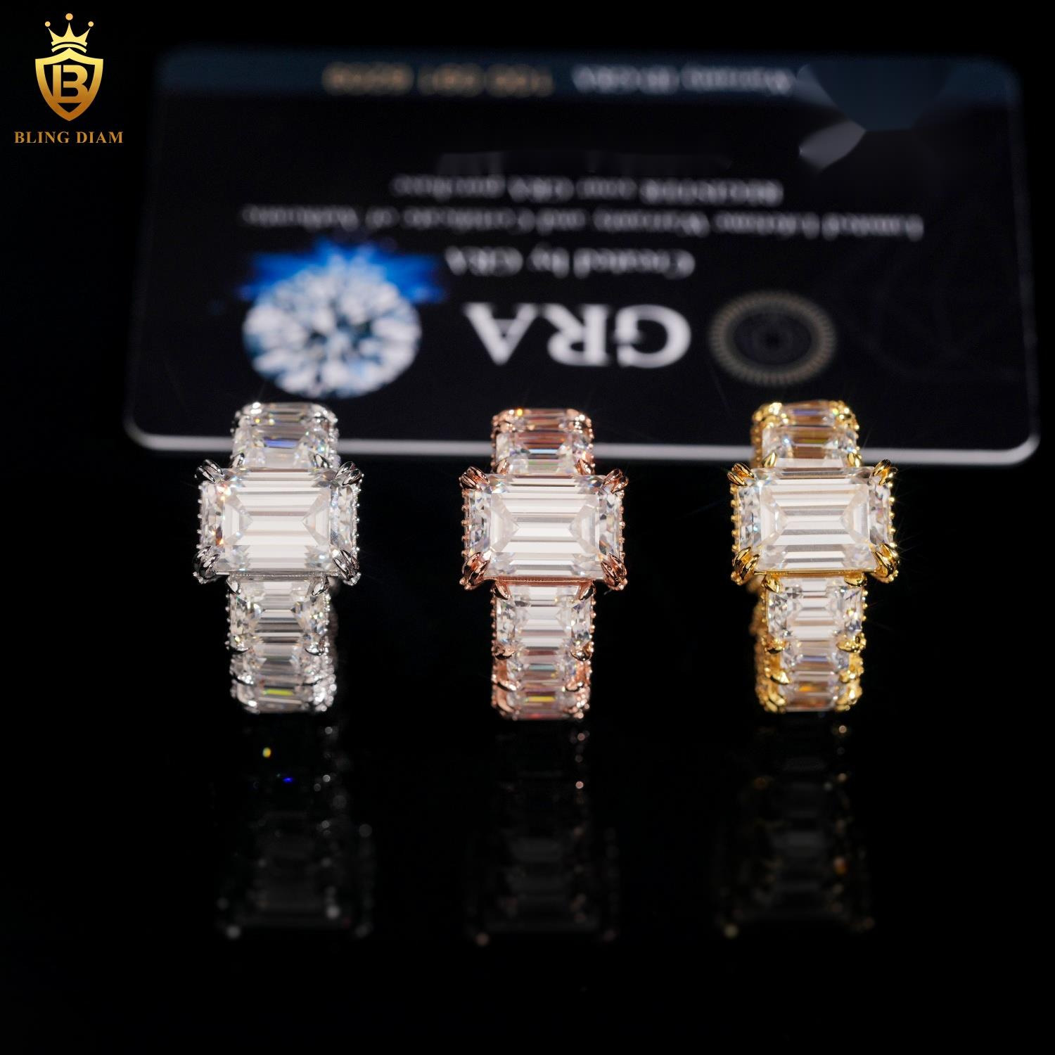 Luxury Engagement Jewelry 925 Sterling Silver Gold Big Rings Emerald Cut With Vvs Moissanite Iced Out Diamond for Men Women