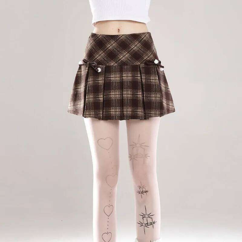 Preppy Style Fashion Spring Autumn Vintage Y2k Aesthetic Plaid Constrast Color Pleated Girl Jupe Harajuku Popular Skirts XJ260309