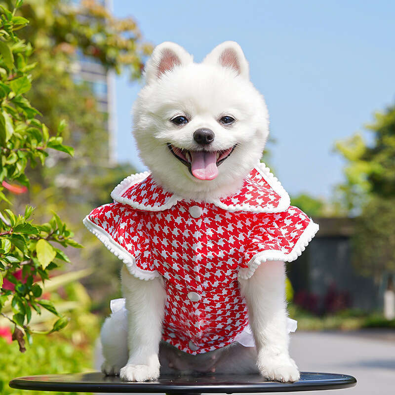 Famous brand Elegant Style Houndstooth Leashable Golden Retriever Dress Teddy Cat Pet Supplies Dog Clothes Apparel pupakaIK