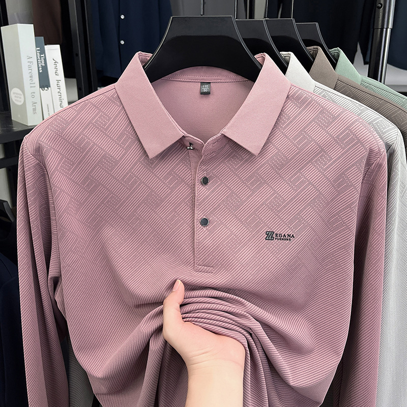 Luxury Brand Designer Clothes 2026 Spring New Long Sleeve T-Shirt Men's Fashion Casual Turn-Down Collar Plaid Polo Shirt For Middle-Aged And Youn