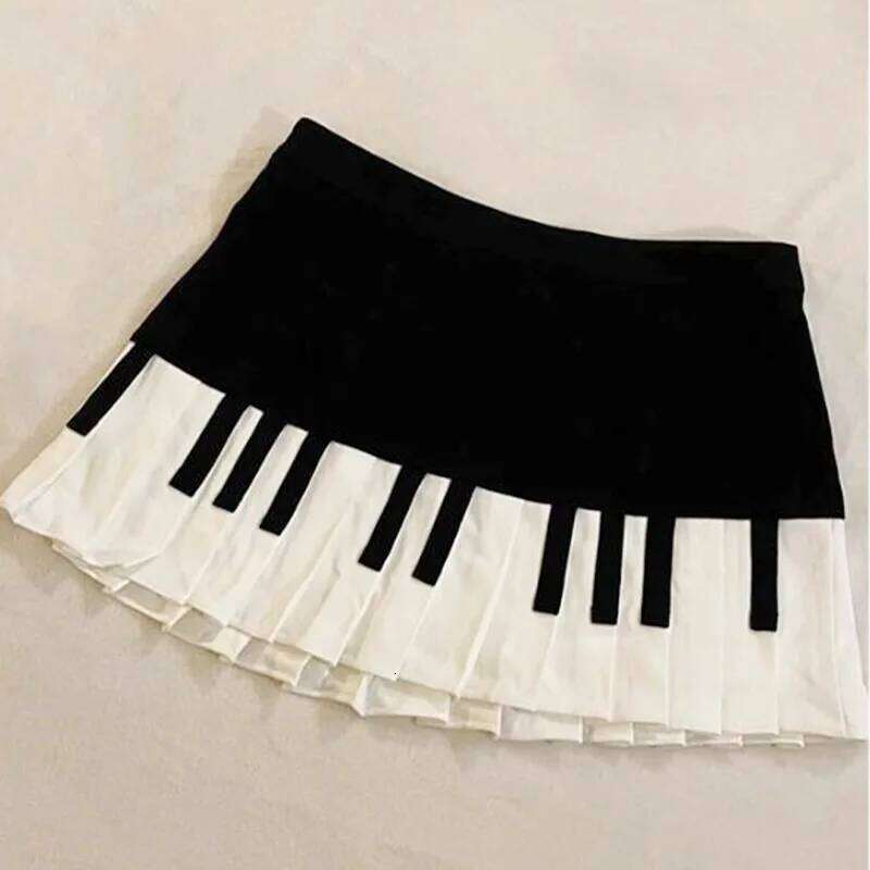 Vintage Y2k Black White Piano Women Slim Design Summer Harajuku Mini Skirt Female Fashion Hot Girl New Retro Clothing XJ260309