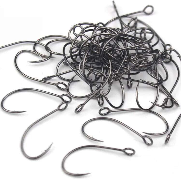 50pcs/box Barb Hook Fishing Ring Carbon Steel Single Tackle Box Worm Spoon Jig Hooks With Big Eyes Fishhook S260305