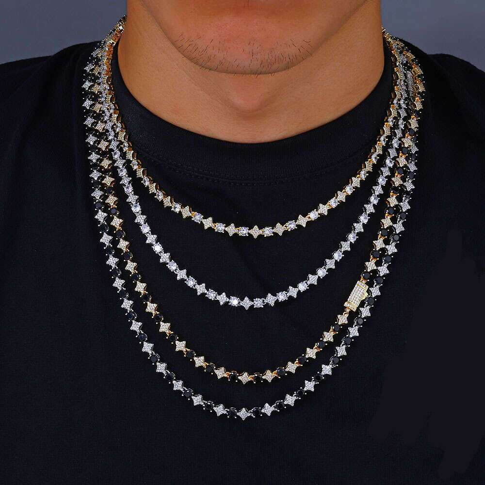 Fashion Jewelry Star-Shaped Bracelet Necklace Exquisite Zirconia Necklace Hip-Hop Style Jewelry Glamorous Jewelry Bracelet Necklace Set