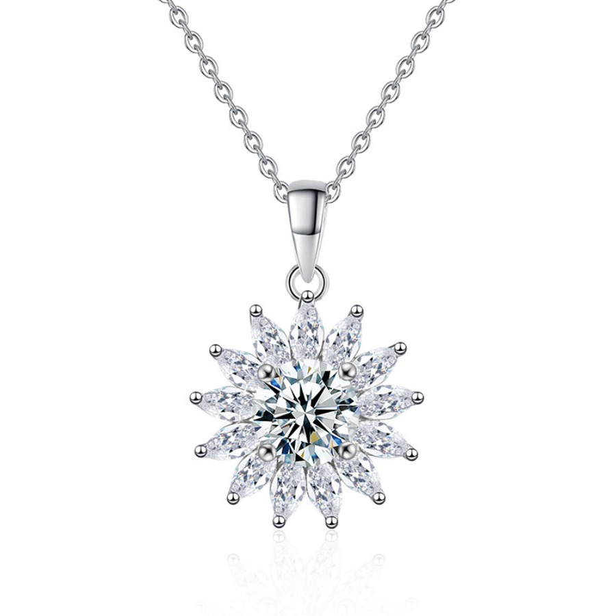 New Moissanite Inlaid Sparkling Necklace Exudes Sophisticated Vibe For Women Sunflower Pendant Collarbone Chain Accessory