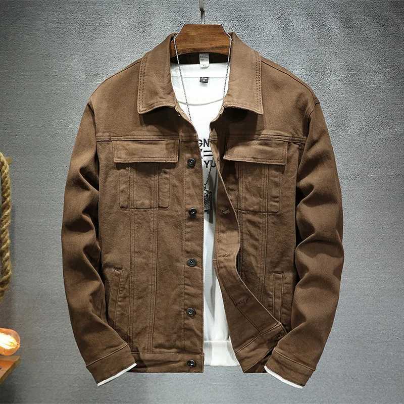 Mens brown denim jacket 2023 Spring and Autumn New Fashion Stretch Slim Fit Jacket Denim Men Brand Clothing M260309