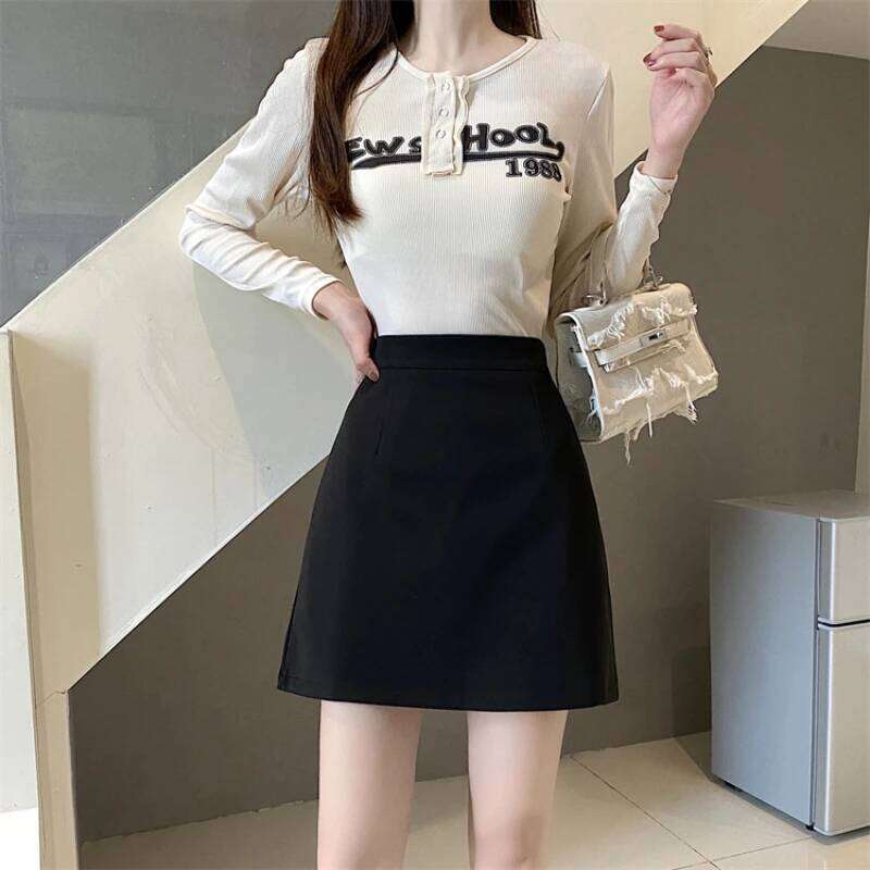 Summer Mini Skirts Women Faldas A-line Solid Hot Soft Simple Stylish High Waist Office Ladies All-match Retro Trendy Minimalist XJ260309