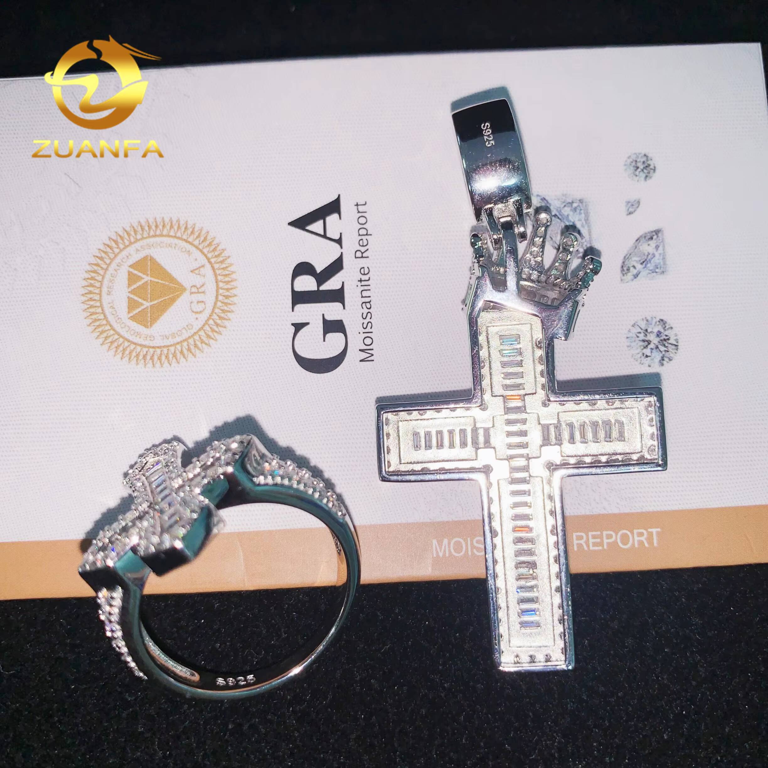 Affordable Baguette Cross Pendant Crown VVS Moissanite Pendants Iced Out Jewelry Custom Cross Pendant