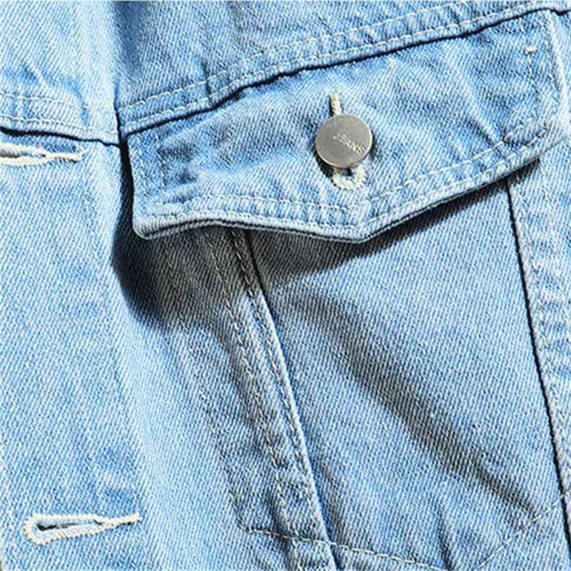 Denim Jacket Men Hooded Casual Men Jean Jackets Streetwear Solid Color Turn Down Collar Denim Coats Men Jacktes Hat Detachable M260309