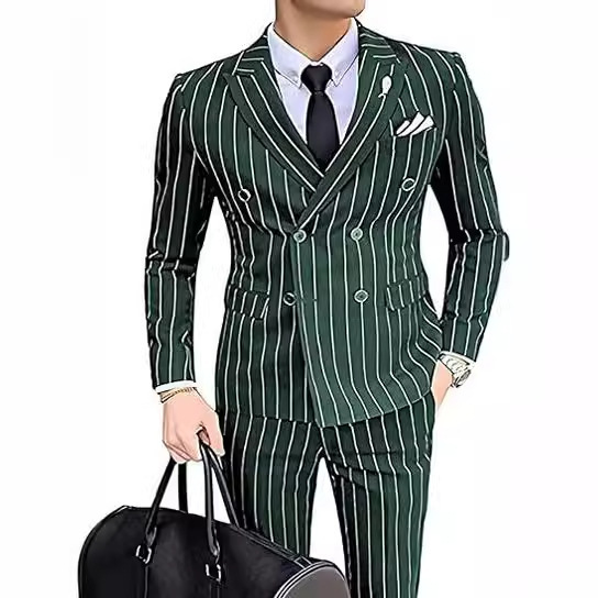 mens slim-fit pinstripe suit 2-piece double-breasted suit suitable for weddings and business