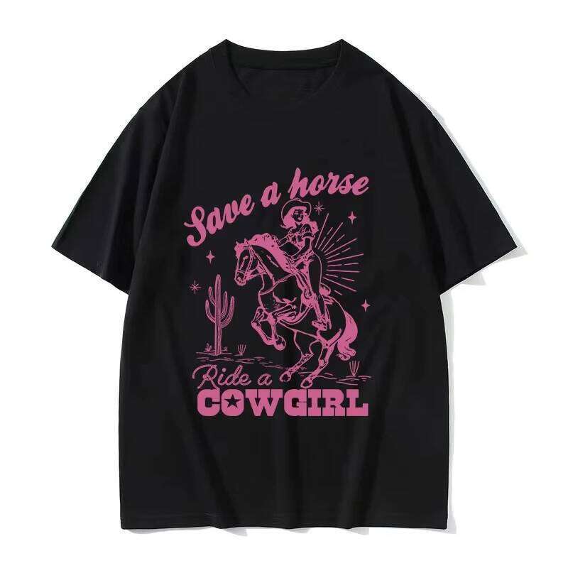 Save Horse Ride A Cowgirl Print T Shirt Men Women Retro Aesthetic Fashion T-shirts Casual Oversized T-shirt Streetwear XJ260306