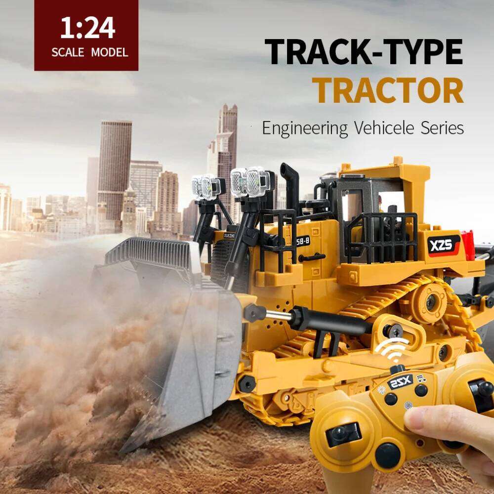 1:24 Rc Truck 9CH Bulldozer crawler 2.4G Remote Control Car Excavator Alloy Bucket 9 Channel Engineering Vehicle Toy for Boy Kid C260306