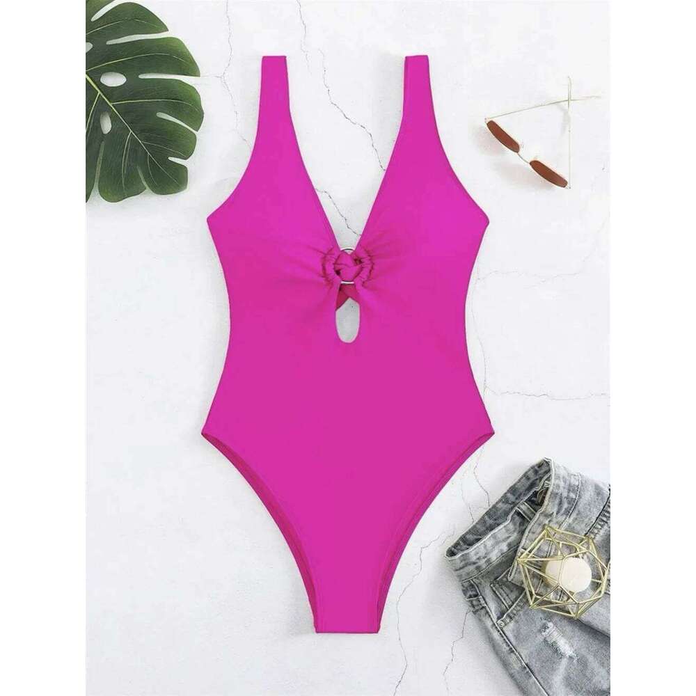 Twisted Hollow Out Bikini Micro Monokini Rings Sexy Deep-V Swimsuit Women Swimwear One-piece Beach Bathing Suit Vacation Outfits XJ260206