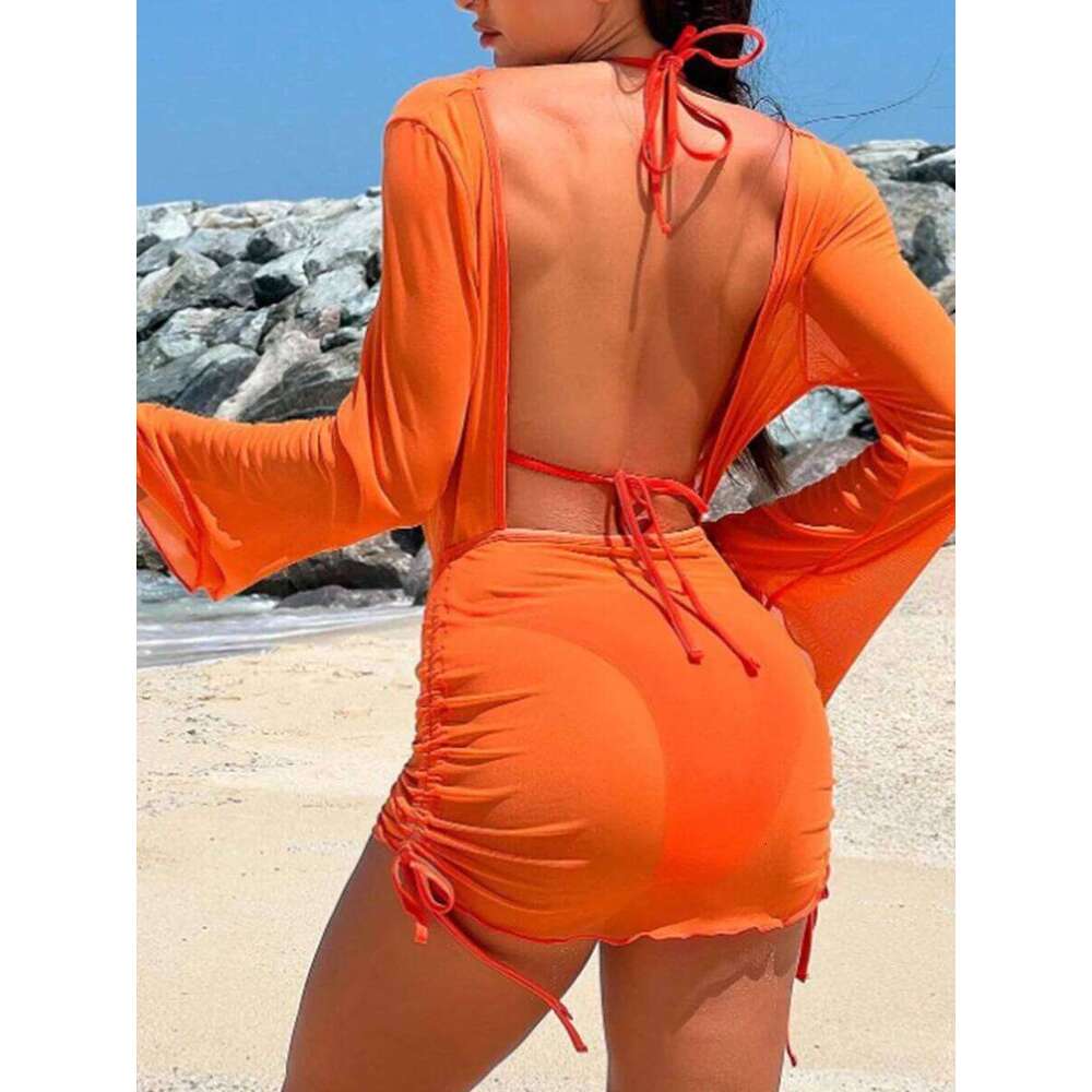 3 Pieces Halter Triangle Bikini 2025 String Swimsuit Women & Cover Up Swimwear Female Bathing Swimming Swim Suit Beachwear XJ260206