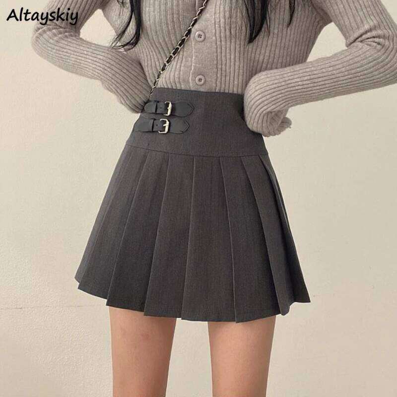 Women Patchwork Skirts High Waist Retro All-match Slim Hipsters Y2K Young Style Design Streetwear Cool Girls Casual Chic Basic XJ260309