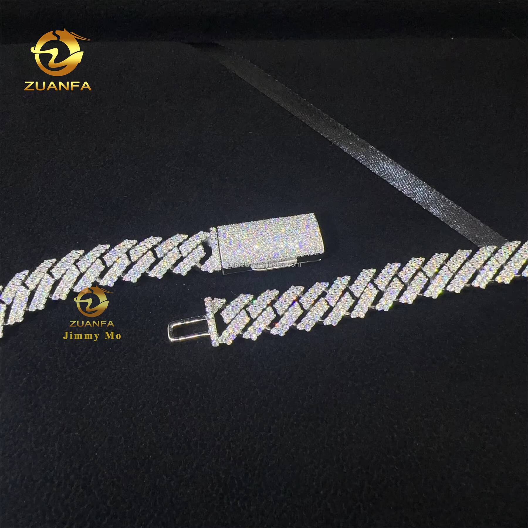 In Stock Fashion Hip Hop Style Jewelry Iced Out 925 Solid Silver Rhodium Plated FL Top Quality Moissanite Miami Cuban Link Chain