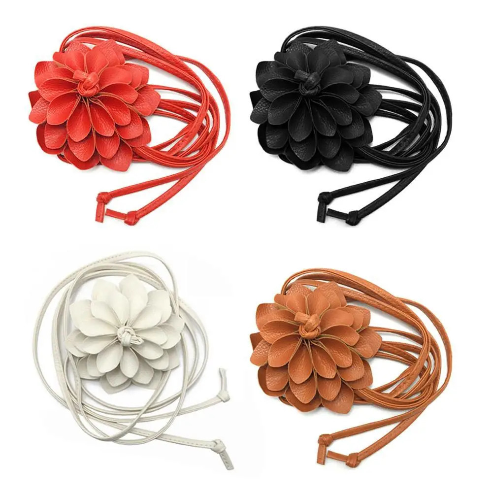 Casual Knotted Waist Chain For Dresses Lady Thin Belt Long Tassel Braid Waistband Elegant Handmade Big Flower Decorative 260309