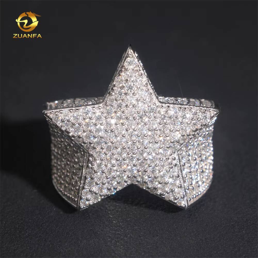 Hot Sale Instock Iced Out Star Shape Moissanite Diamond Men Rings 925 silver Hip Hop Ring Pass Tester Men Cuban Ring