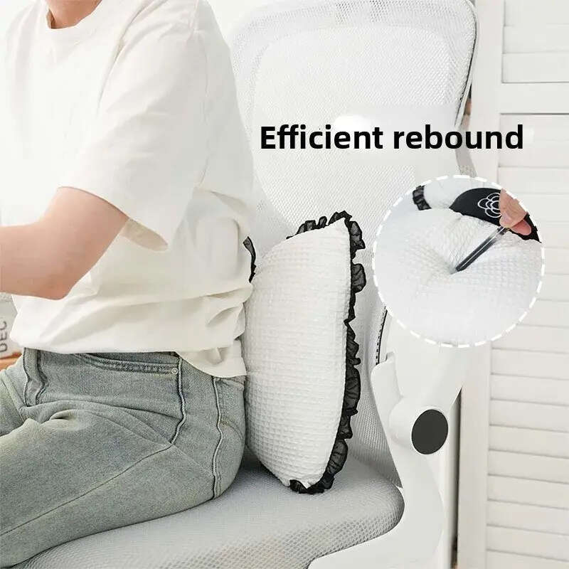 Waffle Bowknot Decorative Cushion: Lace Edge Camellia Lumbar Pillow for Living Room Support Cushion