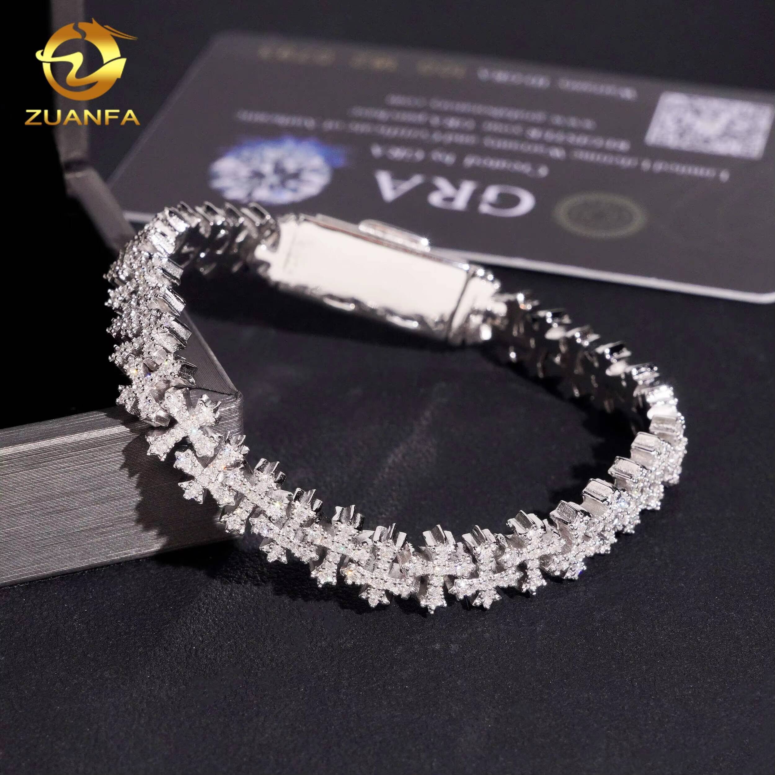 8mm Hip Hop Jewelry Moissanite Cuban Link Chain 925 Silver Iced Out Cross Cuban Chain Moissanite Pass Diamond Tester