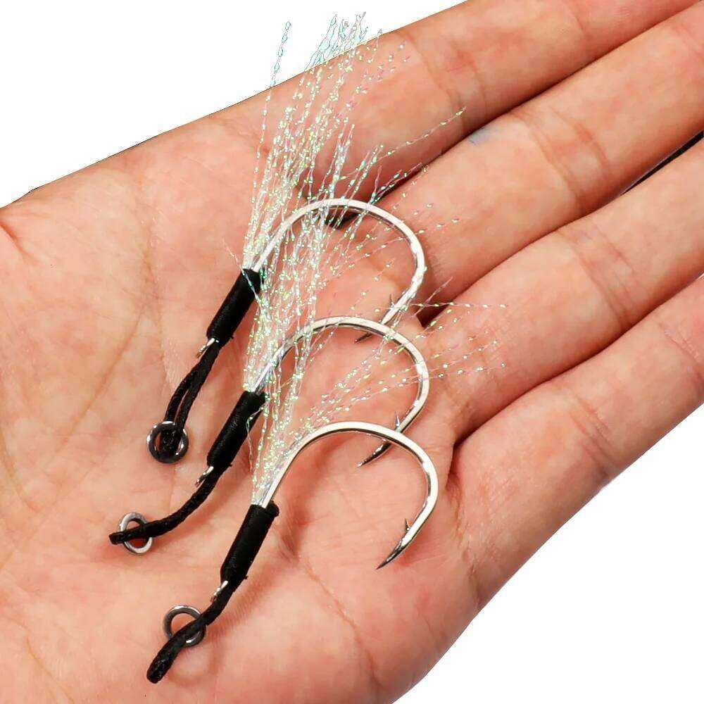 Cast Jig Sharp Assist Hook High Carbon Steel Angle Barbed Thread Feather Fishing Tackle Ring Jigging Tool Pesca Lure Fishhook S260305 034