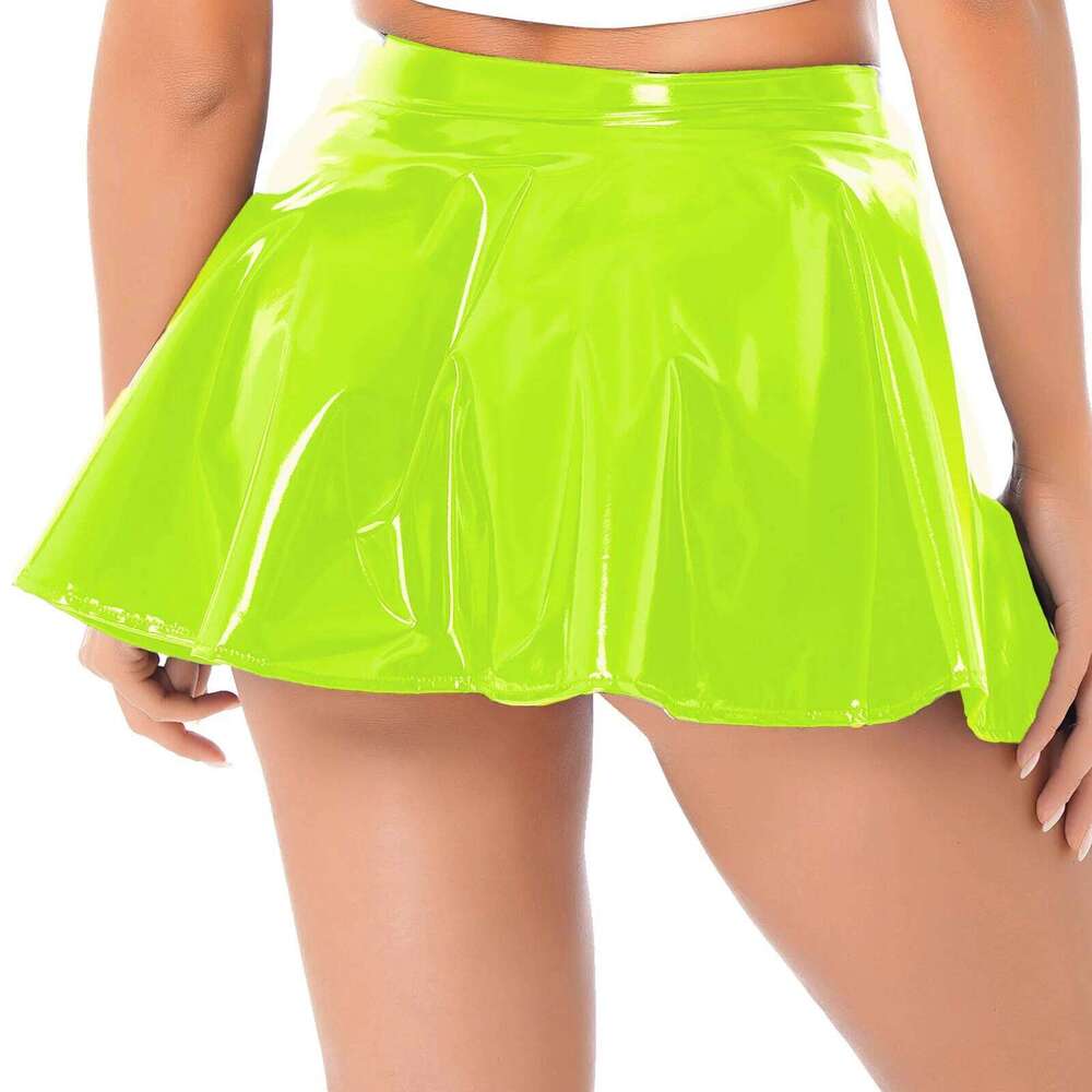 Womens Latex Miniskirt Patent Leather Flared Skirts Rave Party Nightclub Stage Performance Costume for Pole Dancing Clubwear XJ260309