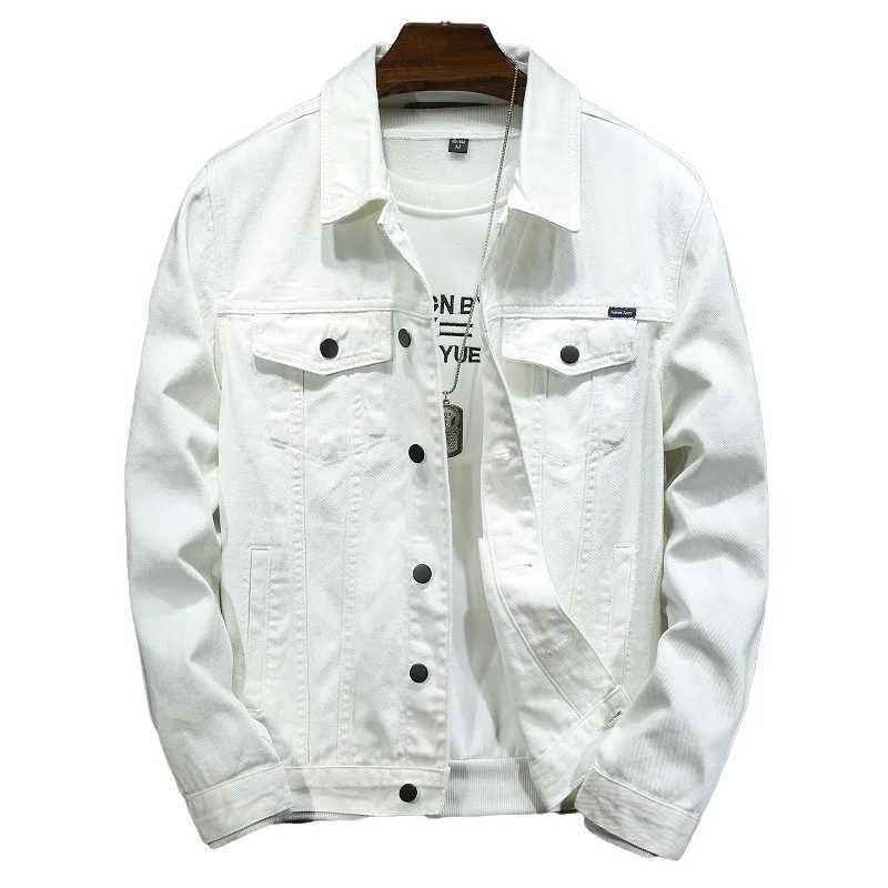 2024 Spring Men Solid Lapel Denim Jackets Fashion Motorcycle Jeans Jackets Hommes Slim Fit Cotton Casual Black White Coats M260309
